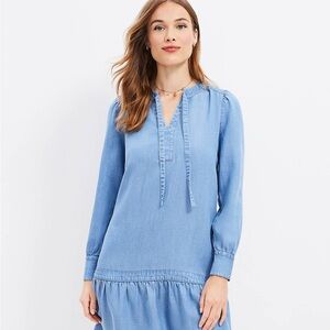 Loft Tie Neck Chambray Dress